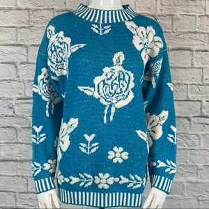 Vintage Glamour Knit Floral Shimmer Easter Sweater
